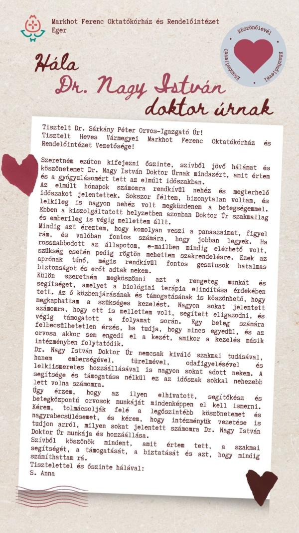 Hála és köszönet Dr. Nagy István Doktor Úrnak
