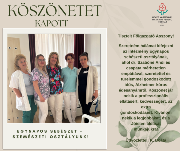 Köszönet az Egynapos sebészet - Szemészeti osztálynak