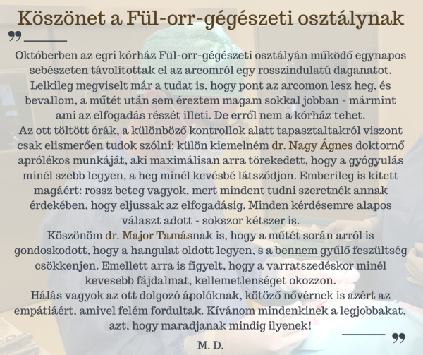 Köszönet a Fül-orr-gégészeti osztálynak