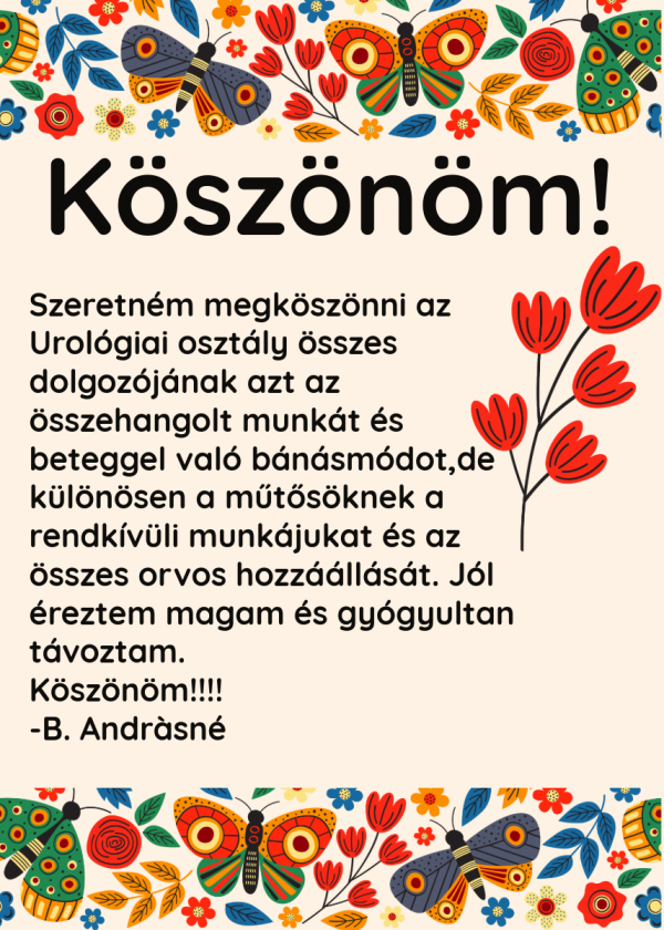 Köszönetlevelet kapott az Urológiai osztály dolgozói!