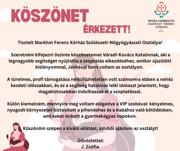 Köszönet a Szülészet-Nőgyógyászati osztálynak