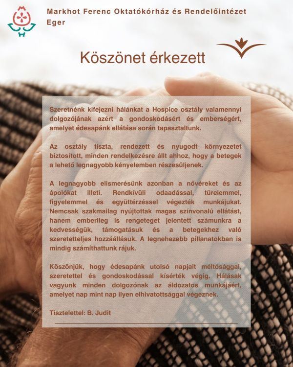 Köszönet Hospice osztályunk dolgozóinak