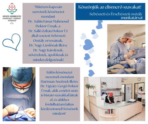 Köszönet a Sebészeti és Érsebészeti osztálynak